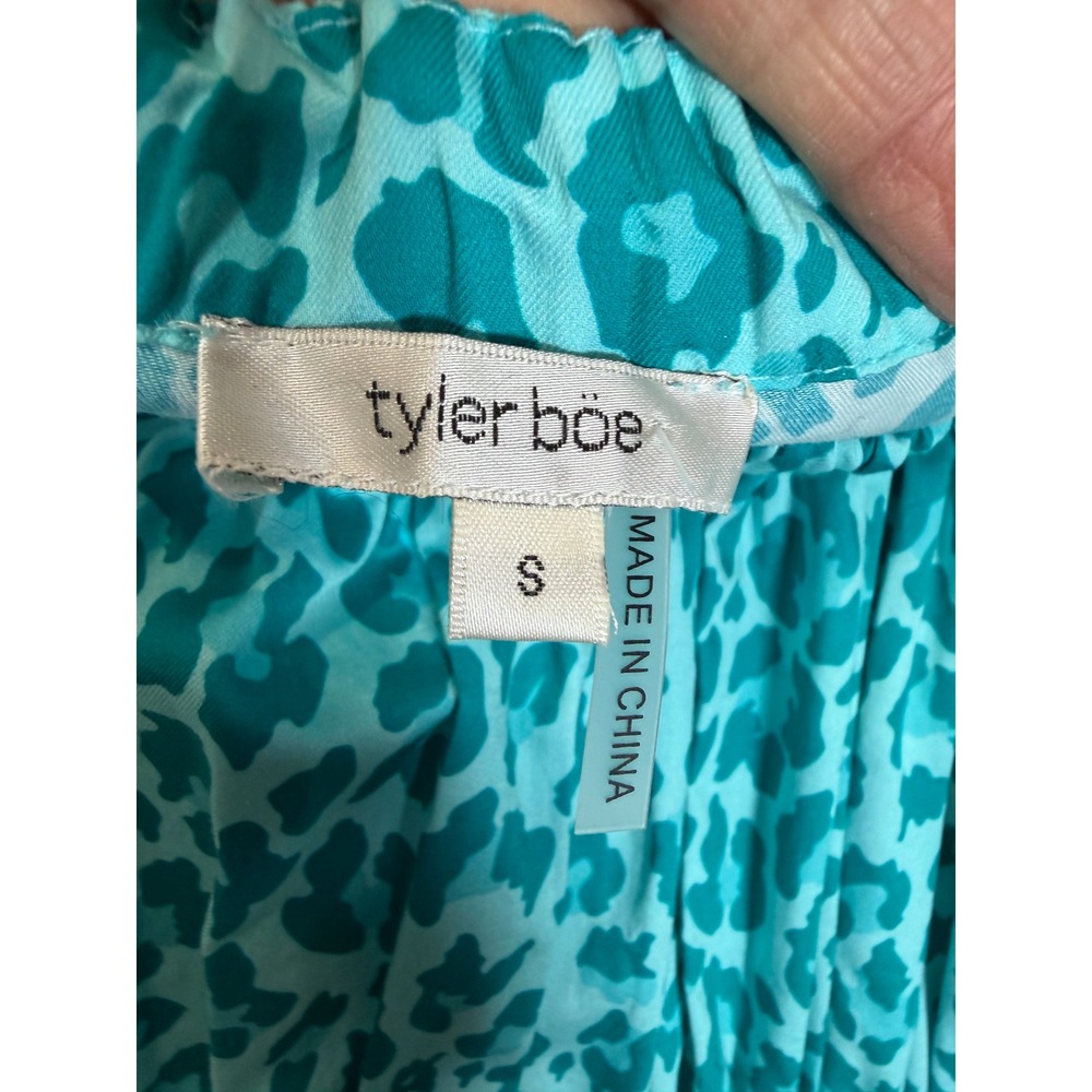 Tyler Boe Midi Dress Womens Small Blue Leopard Print Cotton Off The Shoulder - Picture 6 of 14